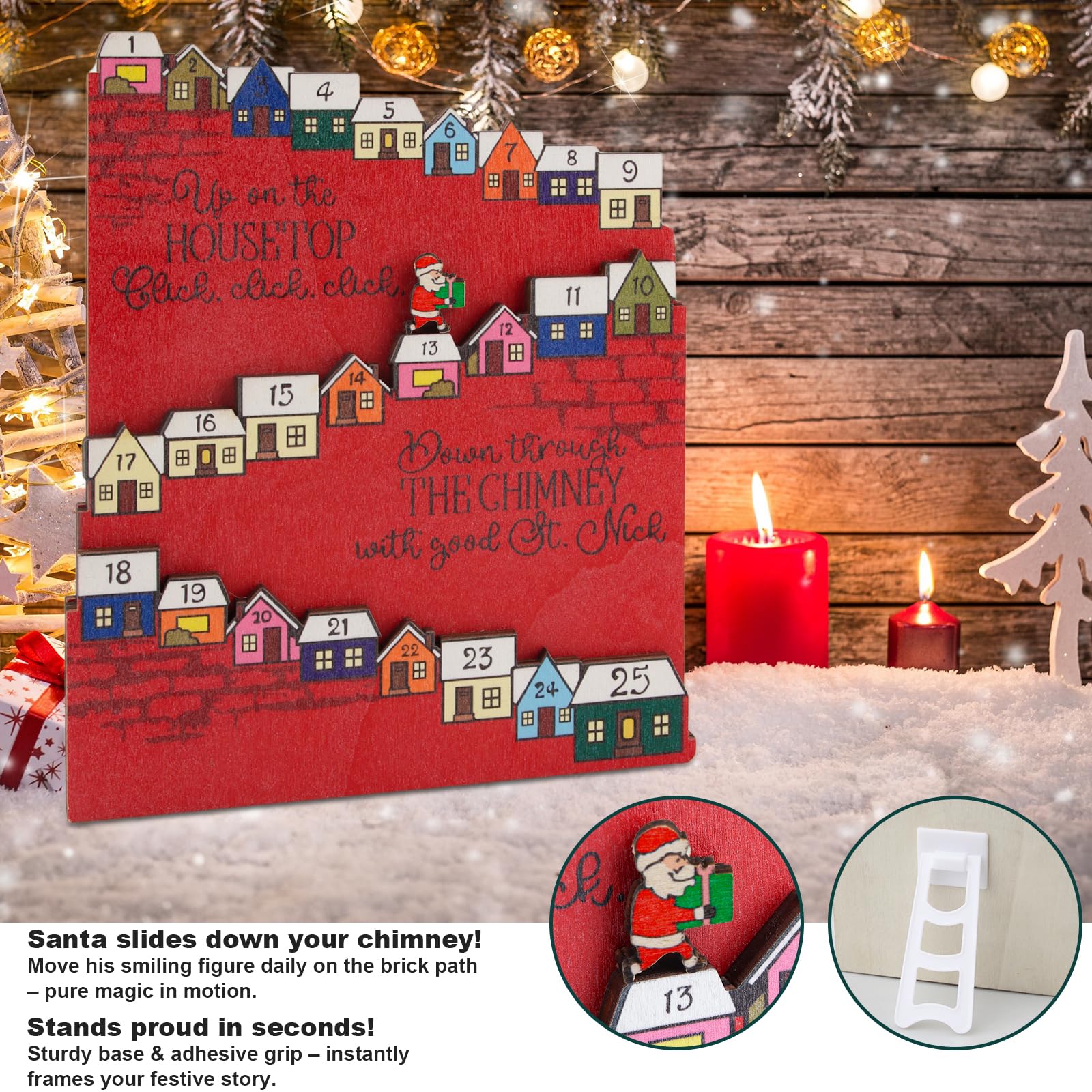 Holz Weihnachtsmann Adventskalender - Kletternder Santa Countdown Kalender Für Weihnachtsdeko