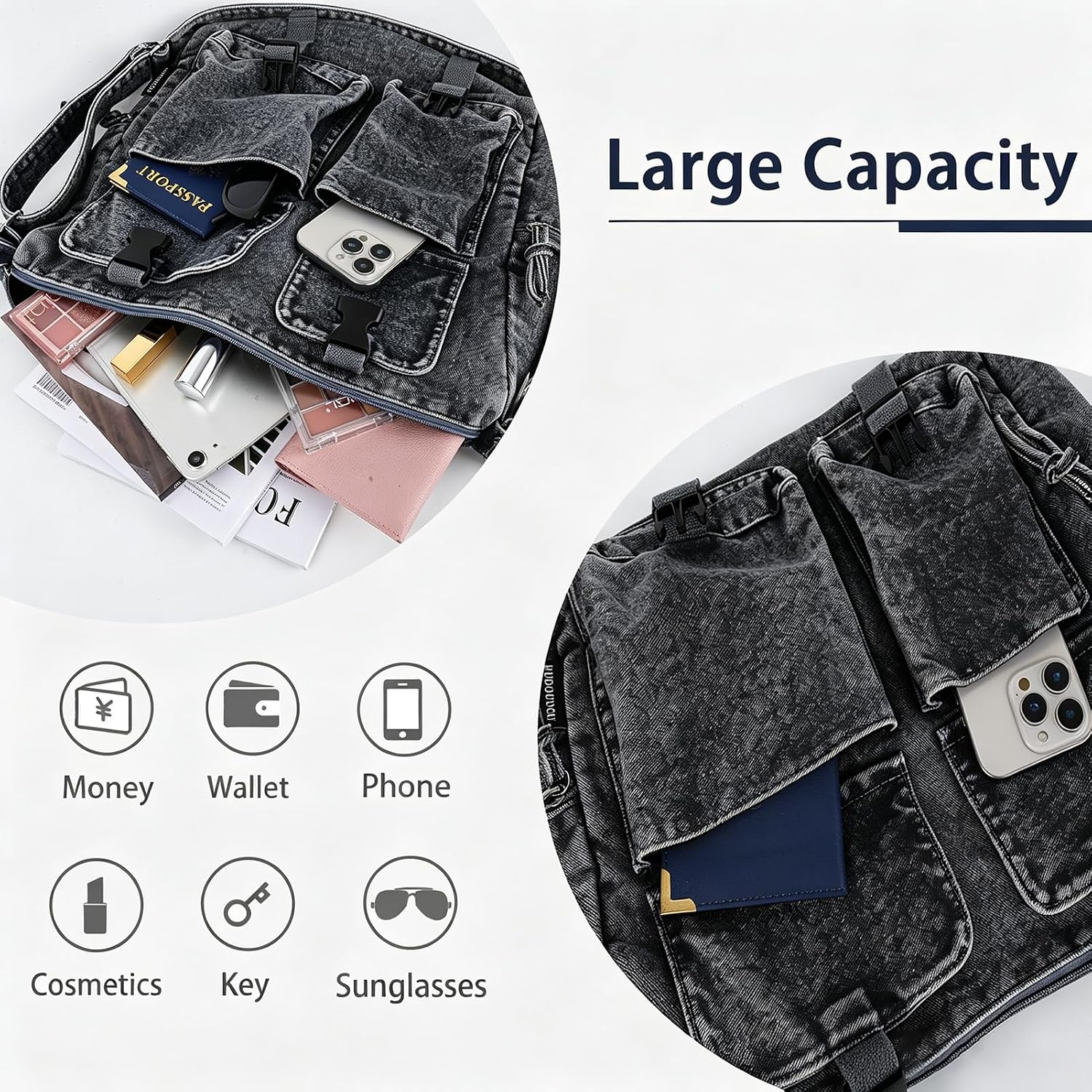 Denim Bag Large Canvas Messenger Crossbody Bag Women Men