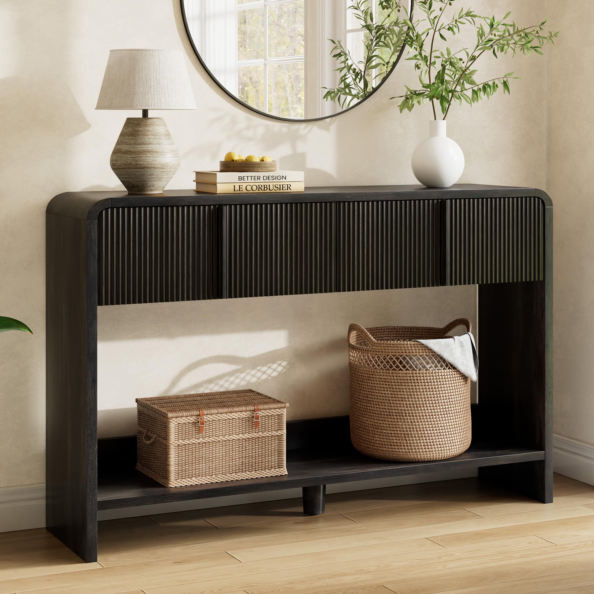AMERLIFE 45" Fluted Entryway Console Table with 2 Drawers and Open Shelf