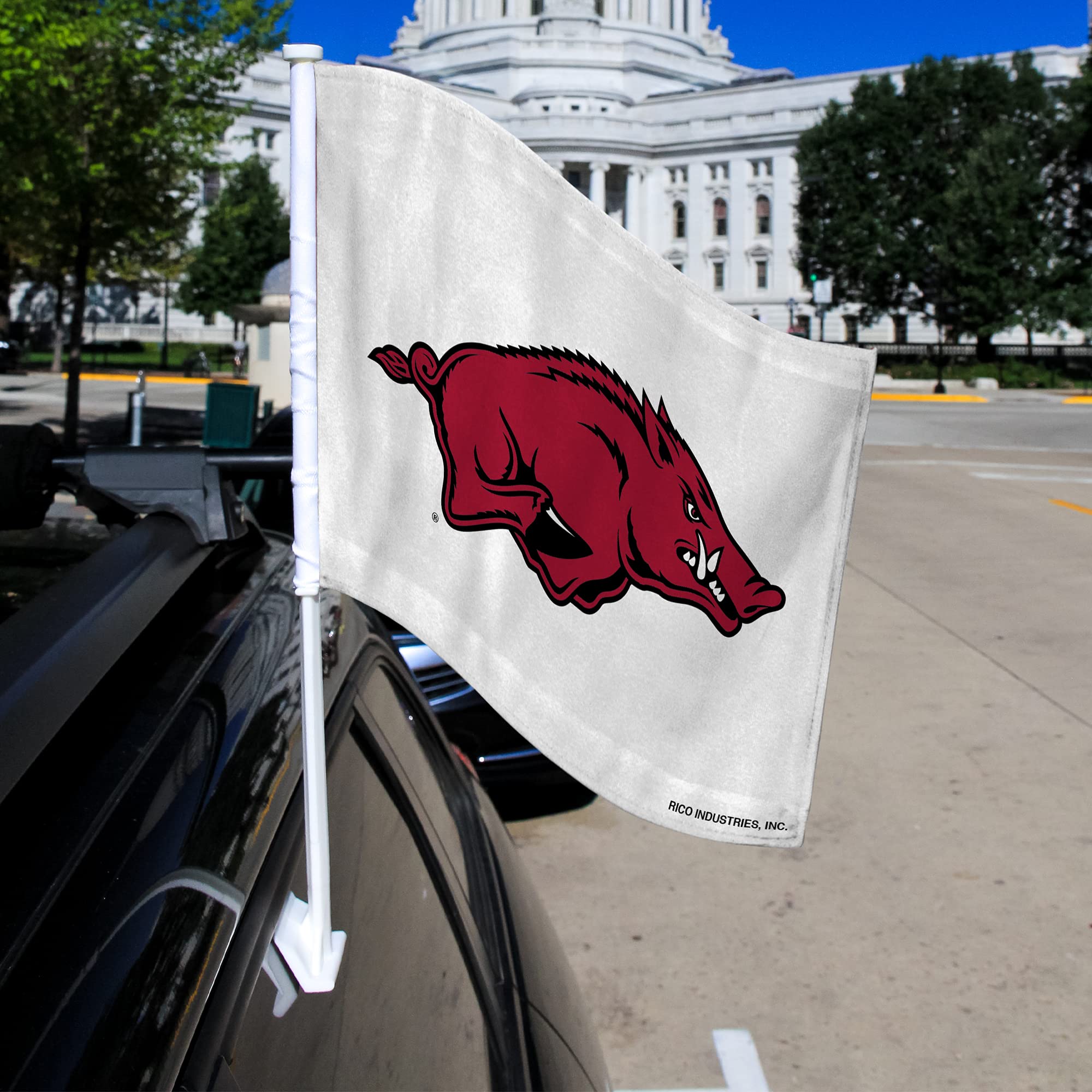 Rico Industries NCAA Arkansas Razorbacks Exclusive Double Sided Car Flag - 16