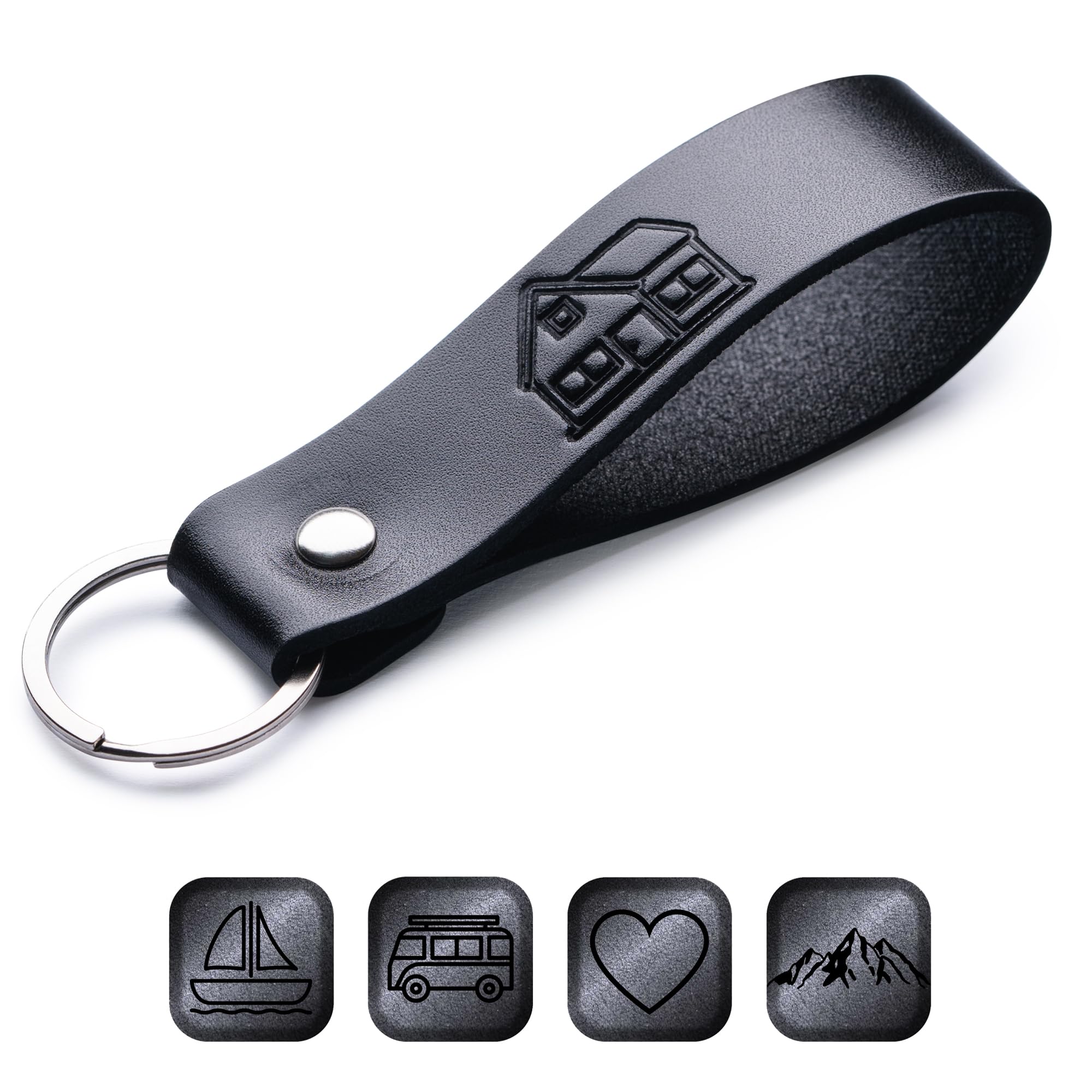 MAGOR Leather Keyring – Sustainable Gift with Hot Embossed Message for Your Loved One, Perfect for Men & Women, Handmade Full-Grain Leather (House)
