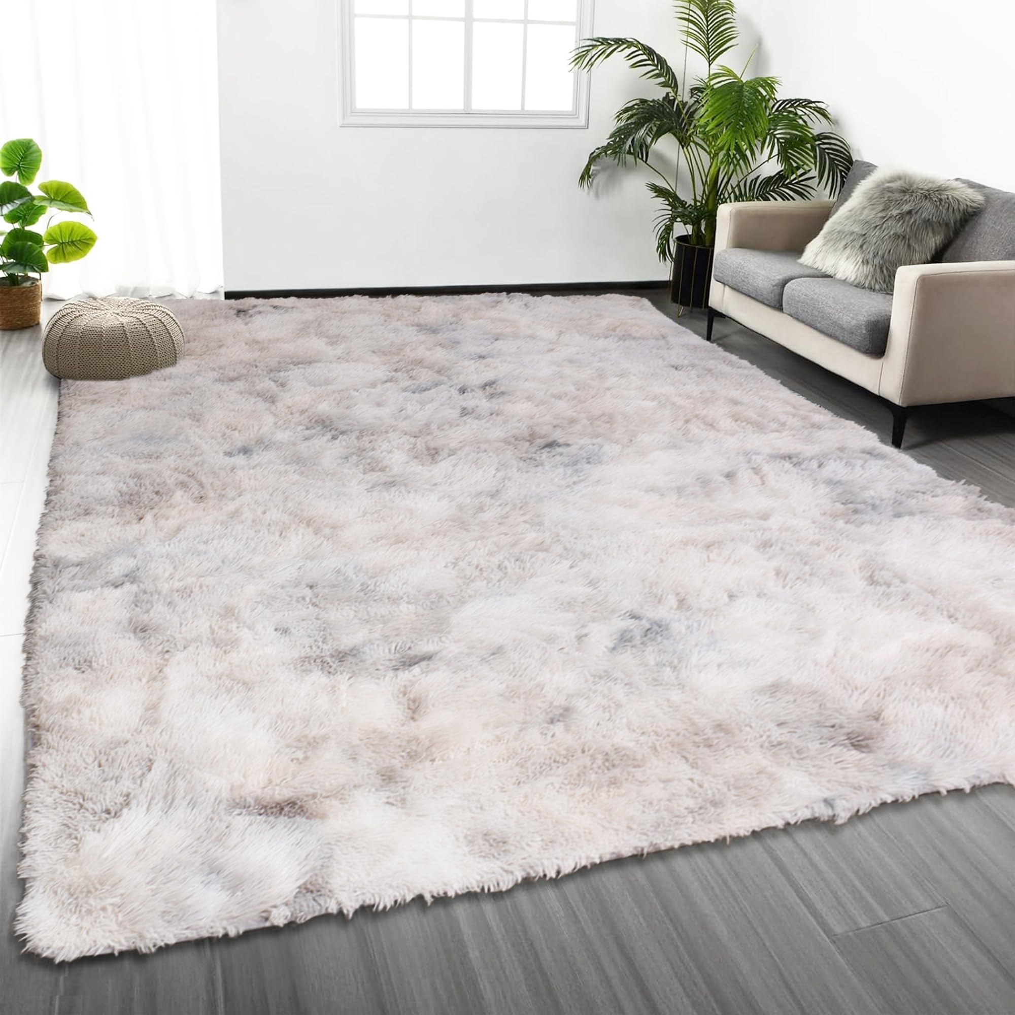 Oxford Homeware Rugs Living Room Large 200x290 cm – Tie-Dye Light Grey Area Rugs for Bedroom Non Slip – Modern Super Soft Plush Carpets Fluffy Shaggy Non Shedding Kids Bedside Rug — image 1