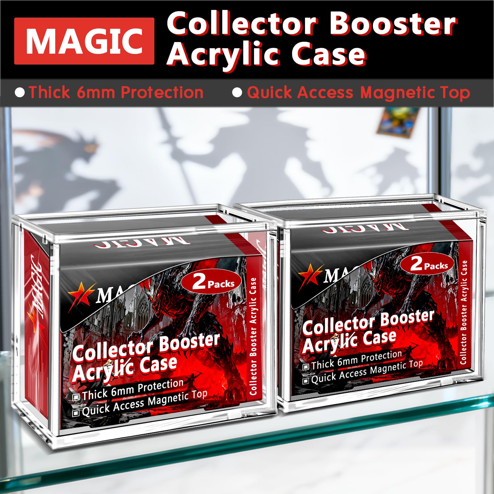 Amazon.com: Kevenal MTG Collector Booster Box Case, Premium Magnetic Display  for Sealed Magic Trading Card Boxes, 6mm Acrylic with Strong Seal,  UV-Protection & Scratch-Resistant (2 PCS) : Toys & Games