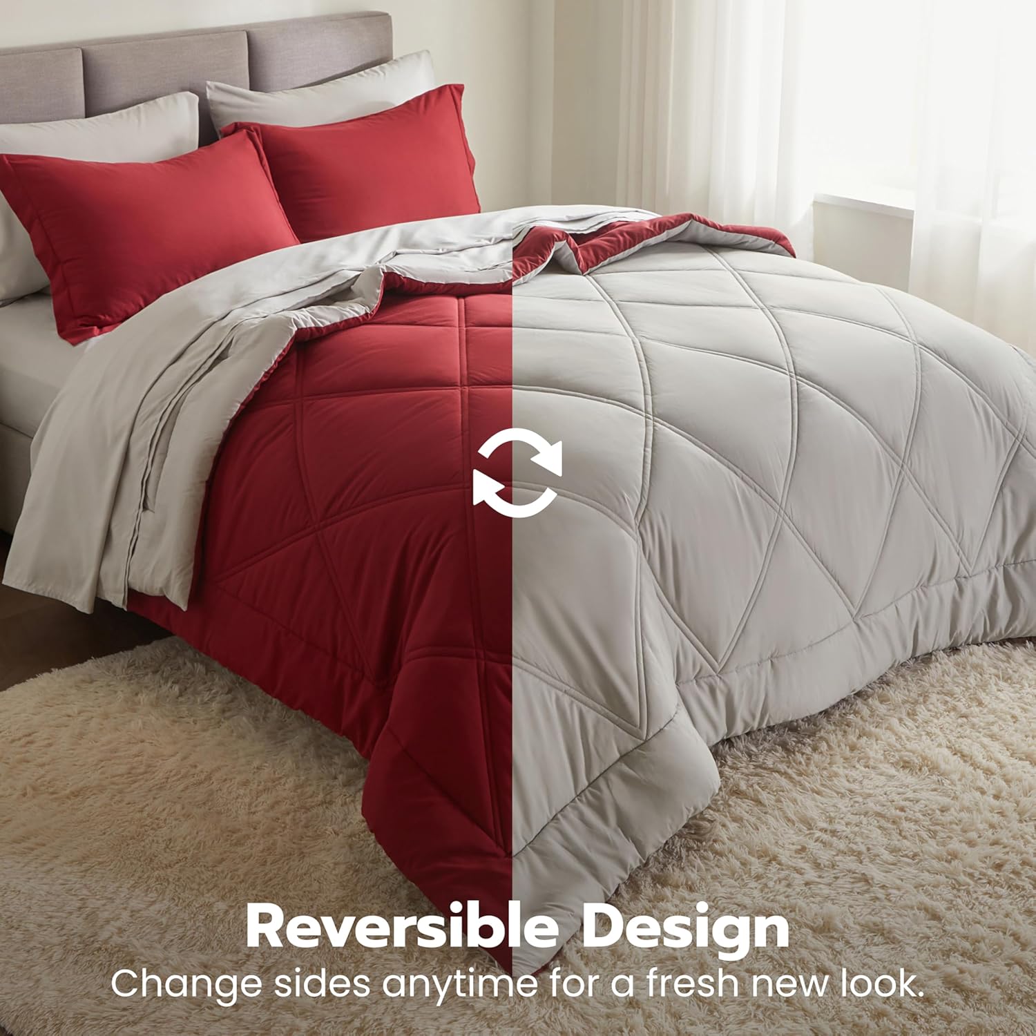 Joiedomi Queen Comforter Set with Sheets Red, 7 Pieces Queen Bed Set with 1 Down Alternative Comforter, 1 Flat Sheet, 1 Fitted Sheet, 2 Pillowcases and 2 Pillow Shams, Bed in a Bag for All Seasons - Image 7