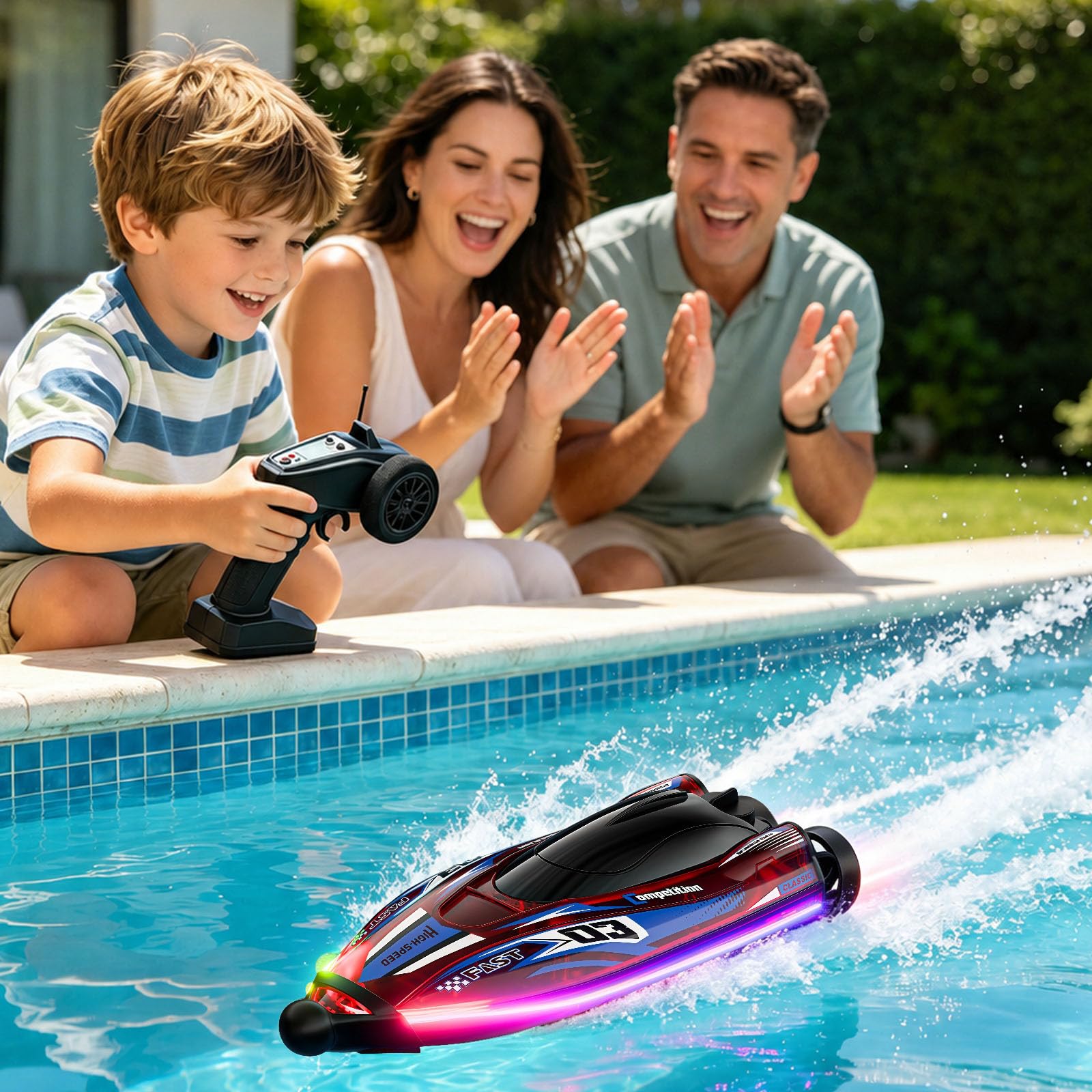 Barco Control Remoto Velocidad 25 Km/H, Receta Automática De 360°,Barco Rc Luces Led, Resistente A Golpes Y Resistente A La Impermeabilización, Radiocontrolado 2,4 Ghz, Juguete Acuático Ideal Para