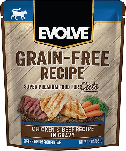 Evolve Receta de pollo y carne de res sin granos en salsa húmeda para gatos  3 oz - 24 pk