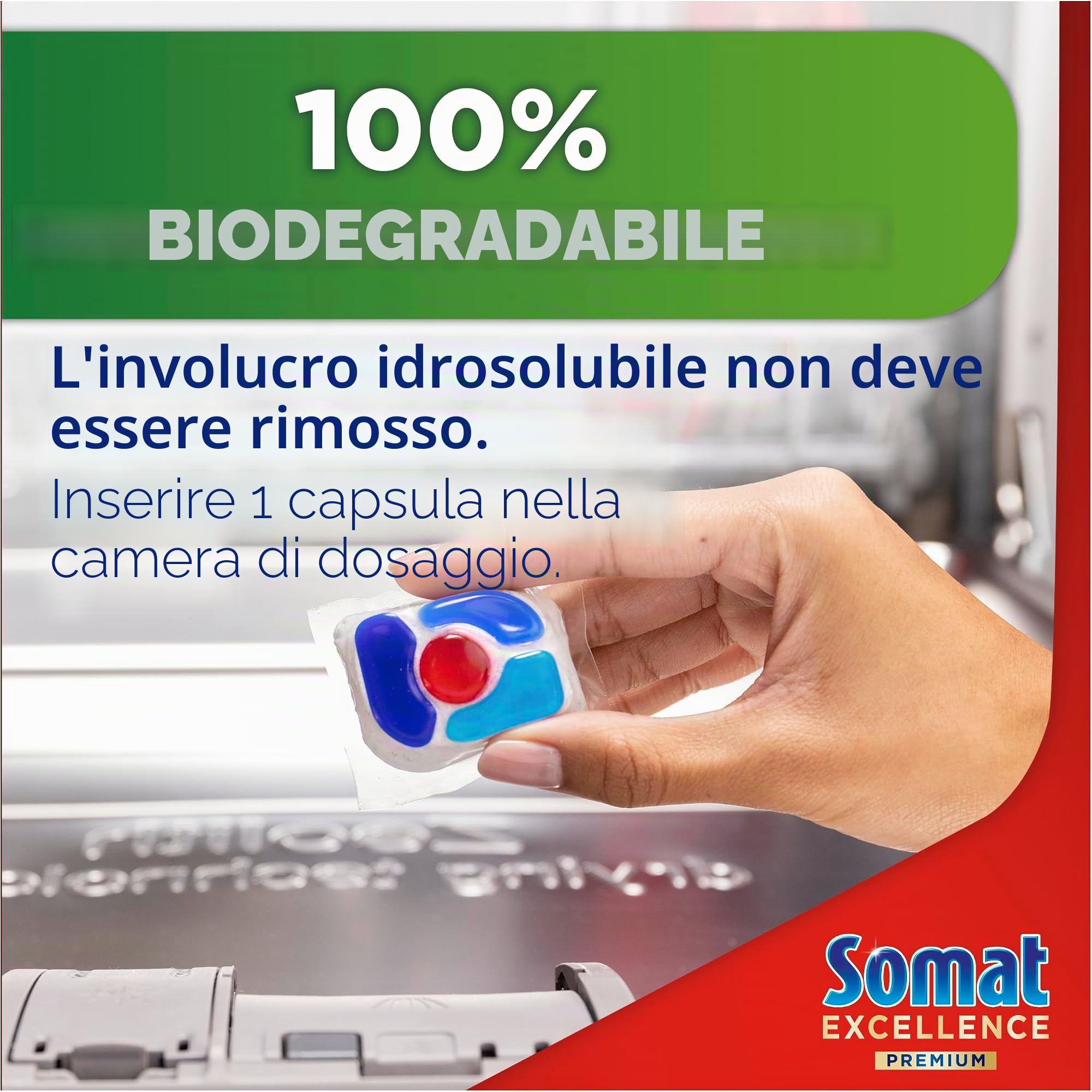 Somat Excellence Premium 5 in 1 Caps (67 Caps), pastiglie per lavastoviglie ad alta risoluzione con extra Boost, i tappi Somat rimuovono anche i residui di cibo secchi e ostinati