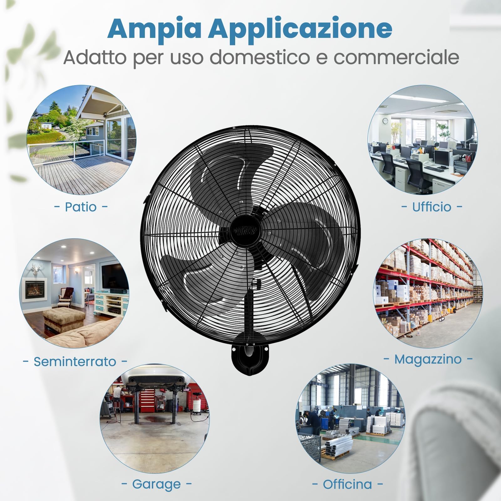 RELAX4LIFE Ventilatore da Parete Industriale 120W, Ventola Oscillante Automatica, 3 Velocità Regolabili, Ventilatore Elettrico con Struttura Metallica, Regolare con Manopola (Nero)