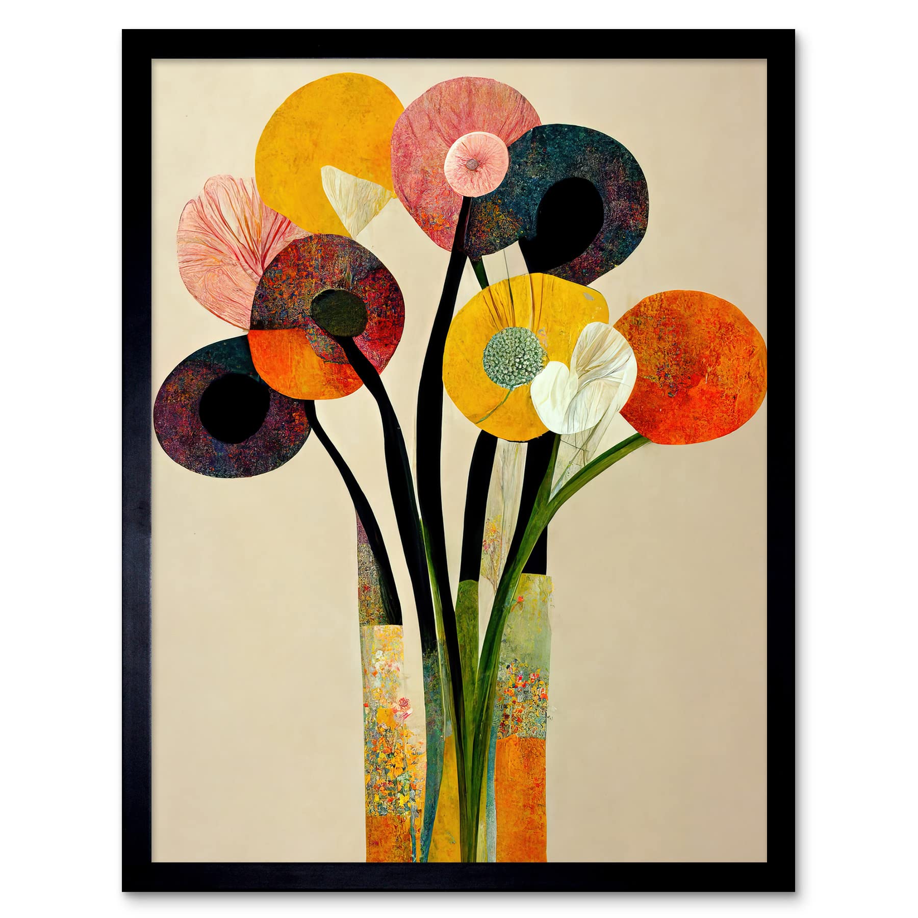 Wee Blue Coo Spring Flowers Floral Bouquet Abstract Vase Boho Art Print Framed Poster Wall Decor 12x16 inch