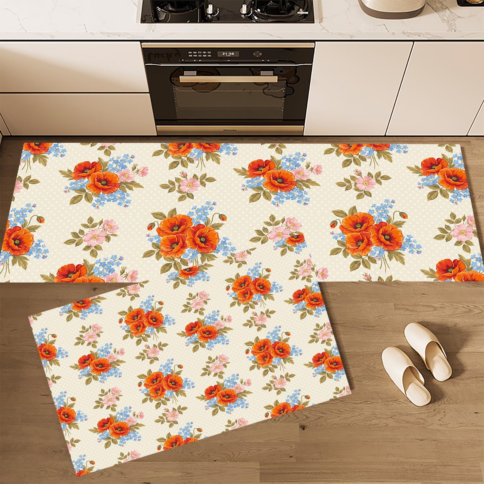 Tapis de cuisine lavable en machine bleu lot de 2 style champêtre