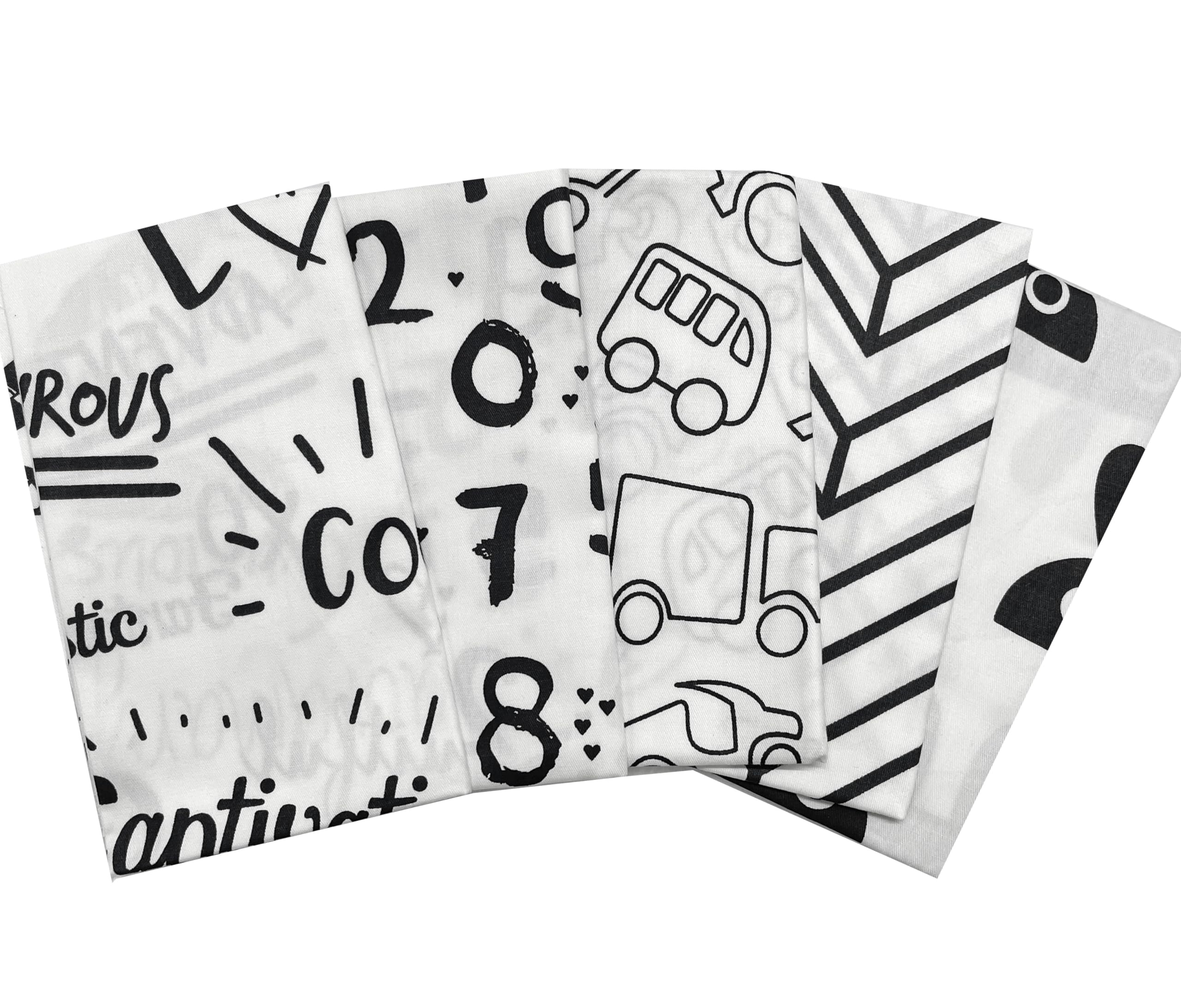 Amornphan 100% Printed White Series Cotton Fabric Cartoon Number Logo Bundles Quilting Fabric for Patchwork Needlework DIY Handmade Sewing Crafting Face Mask Precut 16