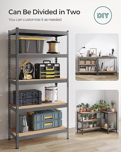 Miniatura 8 de SONGMICS Estantes de almacenamiento de 5 niveles, carga de 2310 libras, juego de 2 almacenamiento de garaje, montaje sin tornillos, unidad de