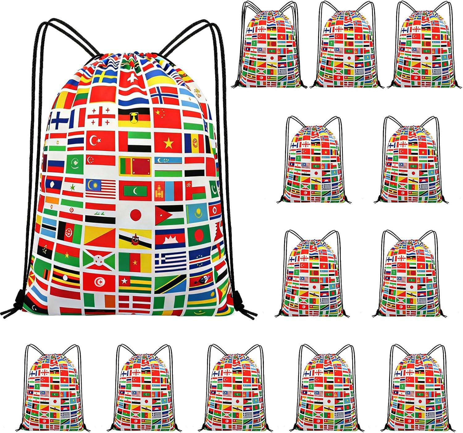 12 Pack 2026 World Cup Drawstring Bag Soccer Merchandise International Flags Football Decorations Accessories Multicultural Travel Gym String Bag for World Cup Events Sports Daily Use