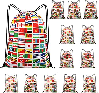 12 Pack 2026 World Cup Drawstring Bag Soccer Merchandise | International Flags Football Decorations Accessories Multicultural Travel Gym String Bag for World Cup Events Sports