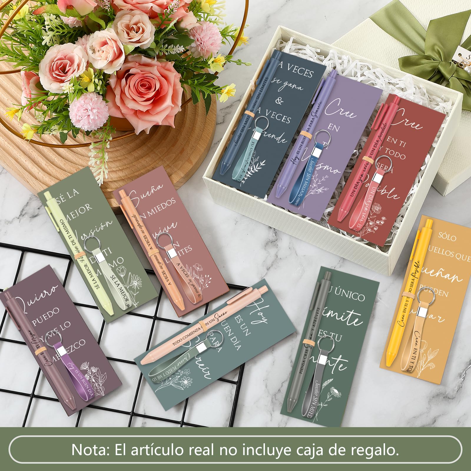 Tenare 24 Sets Bolígrafos Inspiradores Llaveros Marcadores de Libros Plumas Retráctiles con Frases Motivadoras Regalos Motivacionales para Compañeros de Trabajo Empleados Amigos Oficina, Tinta Negra