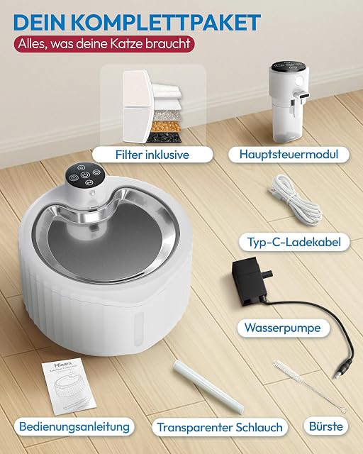 Foto 7 de 7 de Miaura® Fuente para gatos inalámbrica y supersilenciosa - Fuente para gatos de 2,8 l de capacidad
