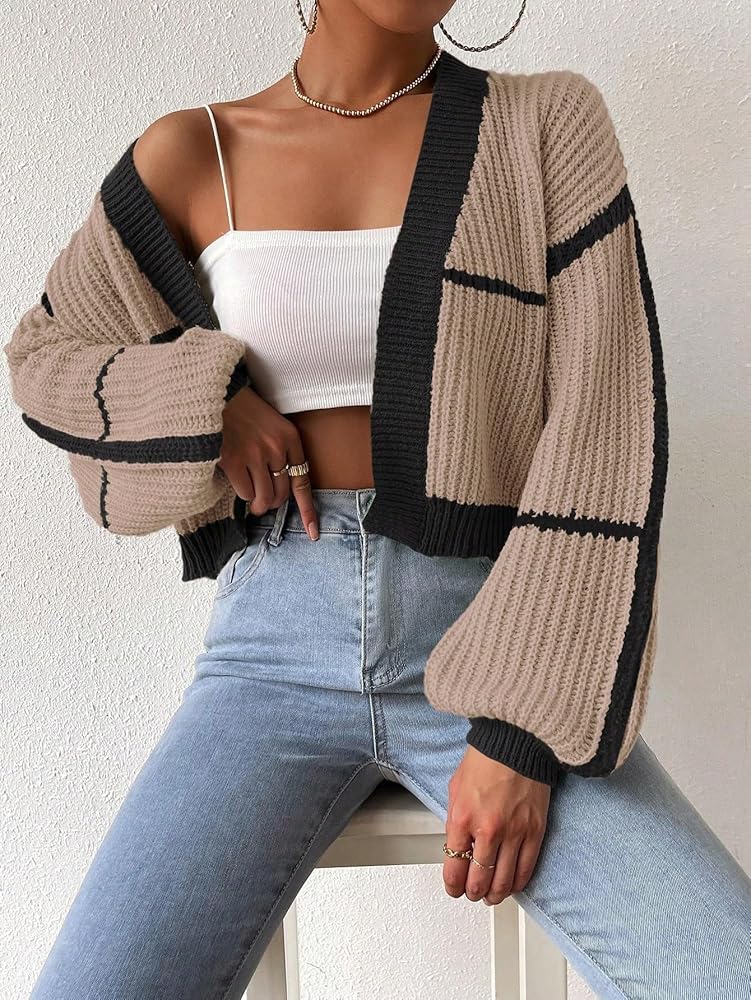 トップス 20AW kolor DOCKING KNIT CARDIGAN COZYEASE Women's Color Block Crop Cardigan Top Bishop Long