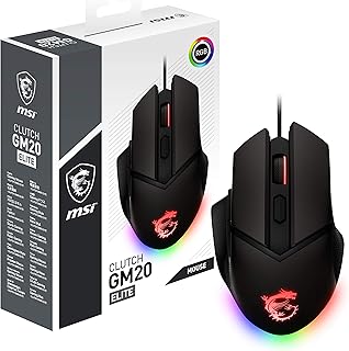 MSI Clutch GM20 Elite Gaming Mouse, 6400 DPI, 20M+ Clicks OMRON Switch, Optical Sensor, Adjustable Weights, Ergonomic Right Hand Design, RGB Mystic Light