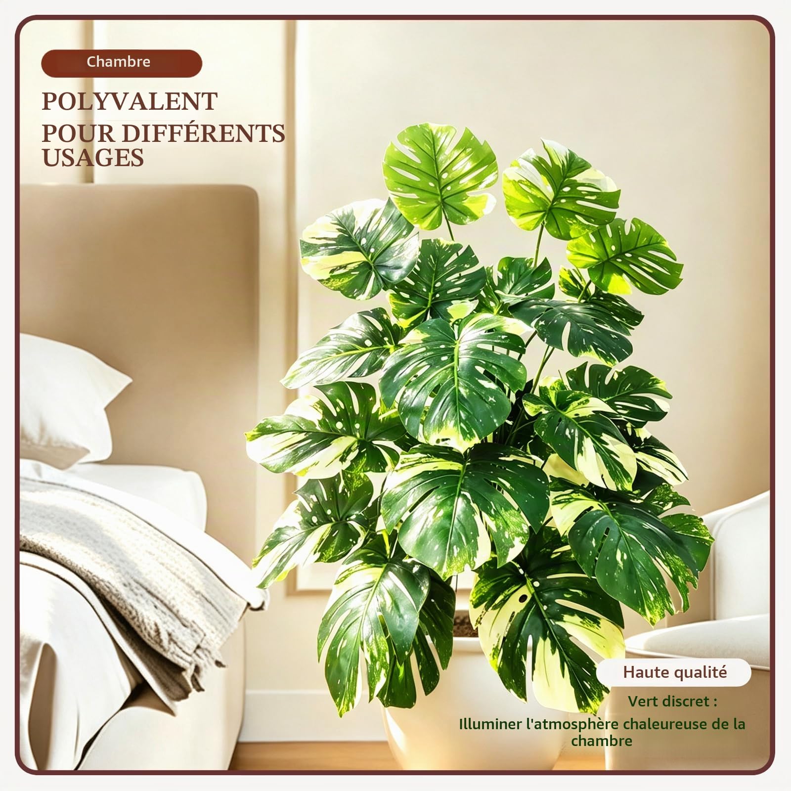 Monstera Artificielle en Pot，101 cm，24 Feuilles，Plante Tropicale
