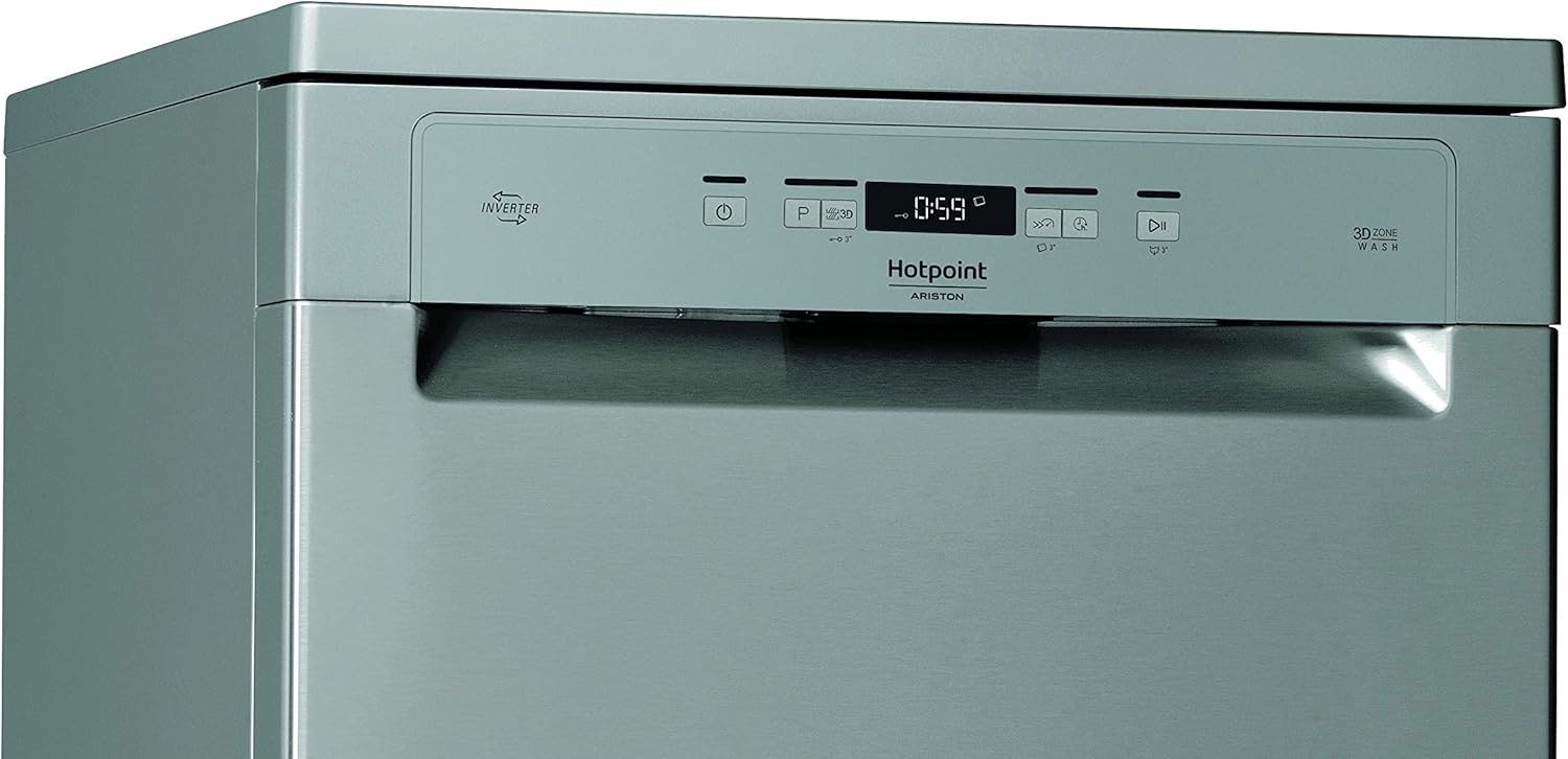 Hotpoint HFC 3C26 CW X, lavastoviglie verticale, 14 posti, terzo cestello, inox [Classe di efficienza energetica E]