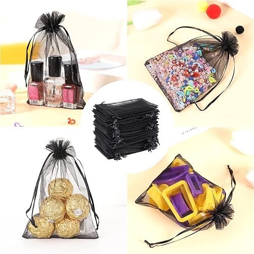 Miniatura 3 de 50 bolsas de organza de Navidad, bolsas de regalo con cordón transparente de 4 x 6 pulgadas, bolsas de joyería de organza, bolsas de regalo de