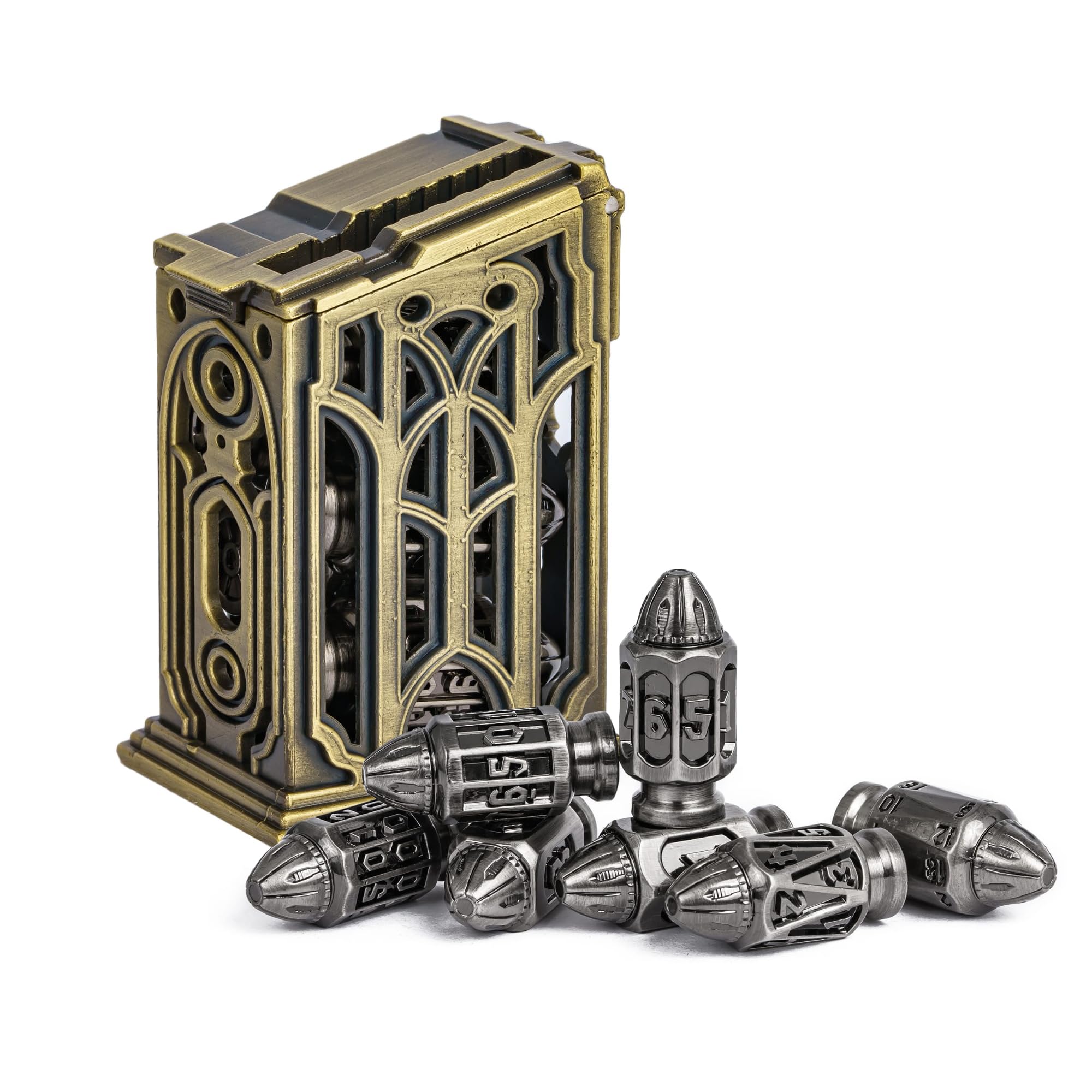 UDIXI Metal DND Dice Set, 7-Die Solid Polyhedral Bullet Metal Dice Set D&D with Unique Container for Role Playing Game or Other Tabletop Games（Ancient
