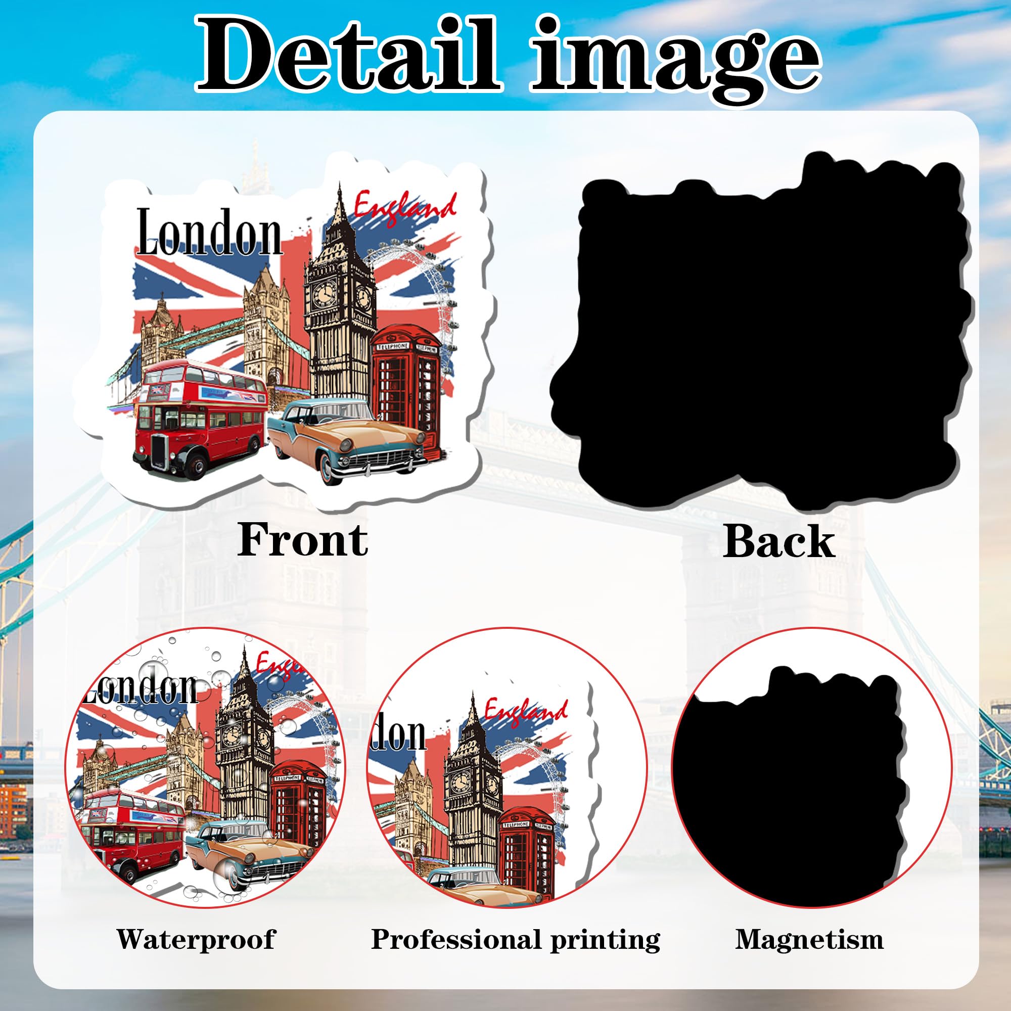 Set 12 Calamite Da Frigo Con Simboli Britannici | Union Jack, Cabina Rossa, Tower Bridge, Big Ben – Souvenir Londra - 4