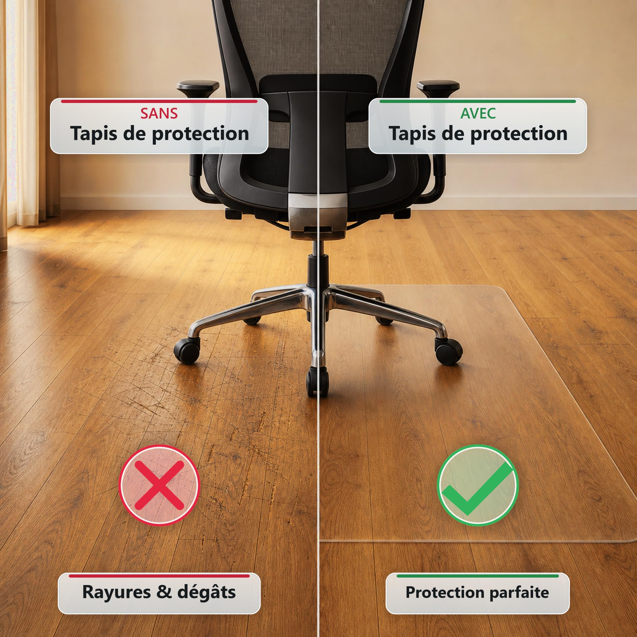 Floorfit Tapis de Protection pour Sols Durs, 140 x 200 cm, Transparent Mat, Épaisseur 1,5 mm, Bords Biseautés à 45°, Tapis de Chaise pour Parquet, Stratifié, Vinyle et Carrelage