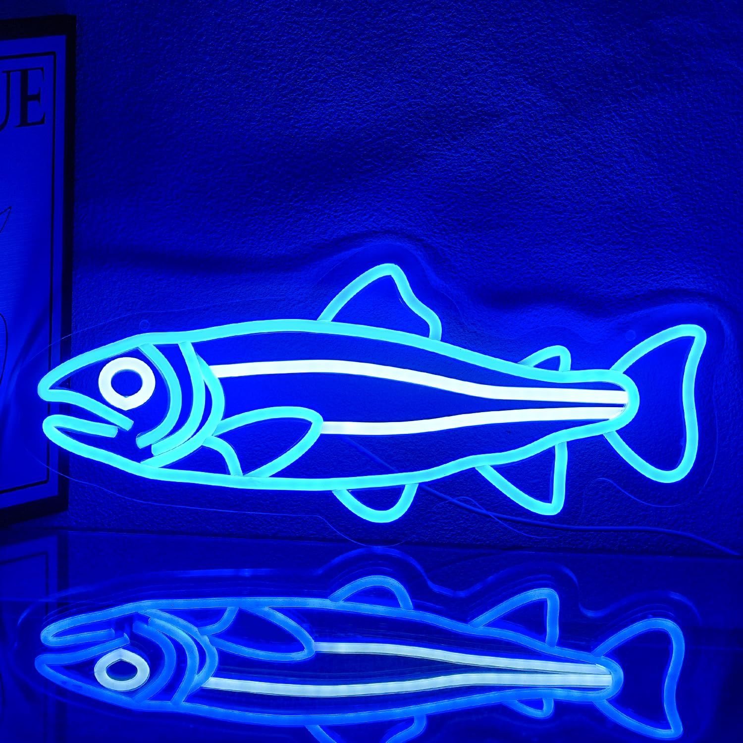 Fish Neon Sign for Wall Decor Salmon Neon Signs Fishing Neon Light Sign Blue Fish Neon Light Up Signs For Bedroom Bar Office Room Kitchen Decoration