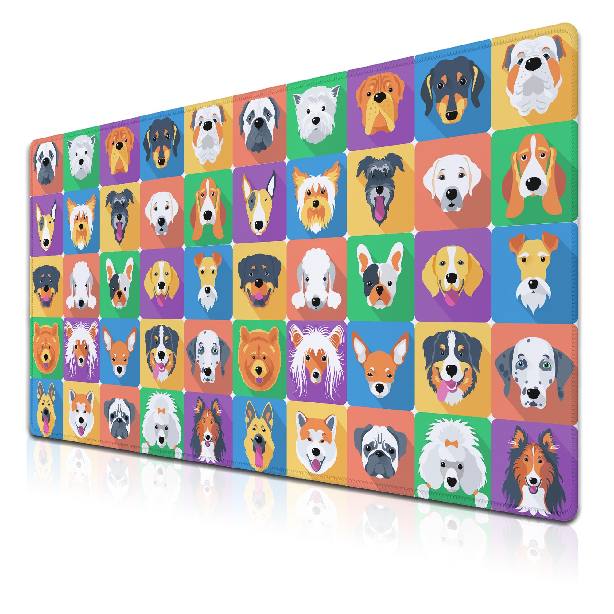 Samgula Keyboard Mats Dogs Full Mouse Mat, Desk Mouse Pad Extra Large Mouse Pads, Oversized Mousepad Non-Slip Rubber Base Waterproof with Stitched