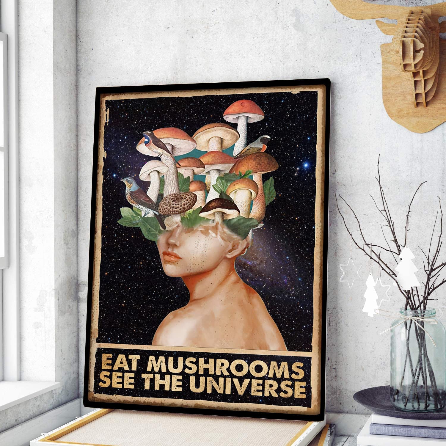 Retro Metal Tin Sign 12x16 Eat Mushroom See Universe Poster Hippie Mushroom Vintage Poster Hippie Girl Poster Hippie Soul Poster Funny Wall Decor Nostalgic Art Decor