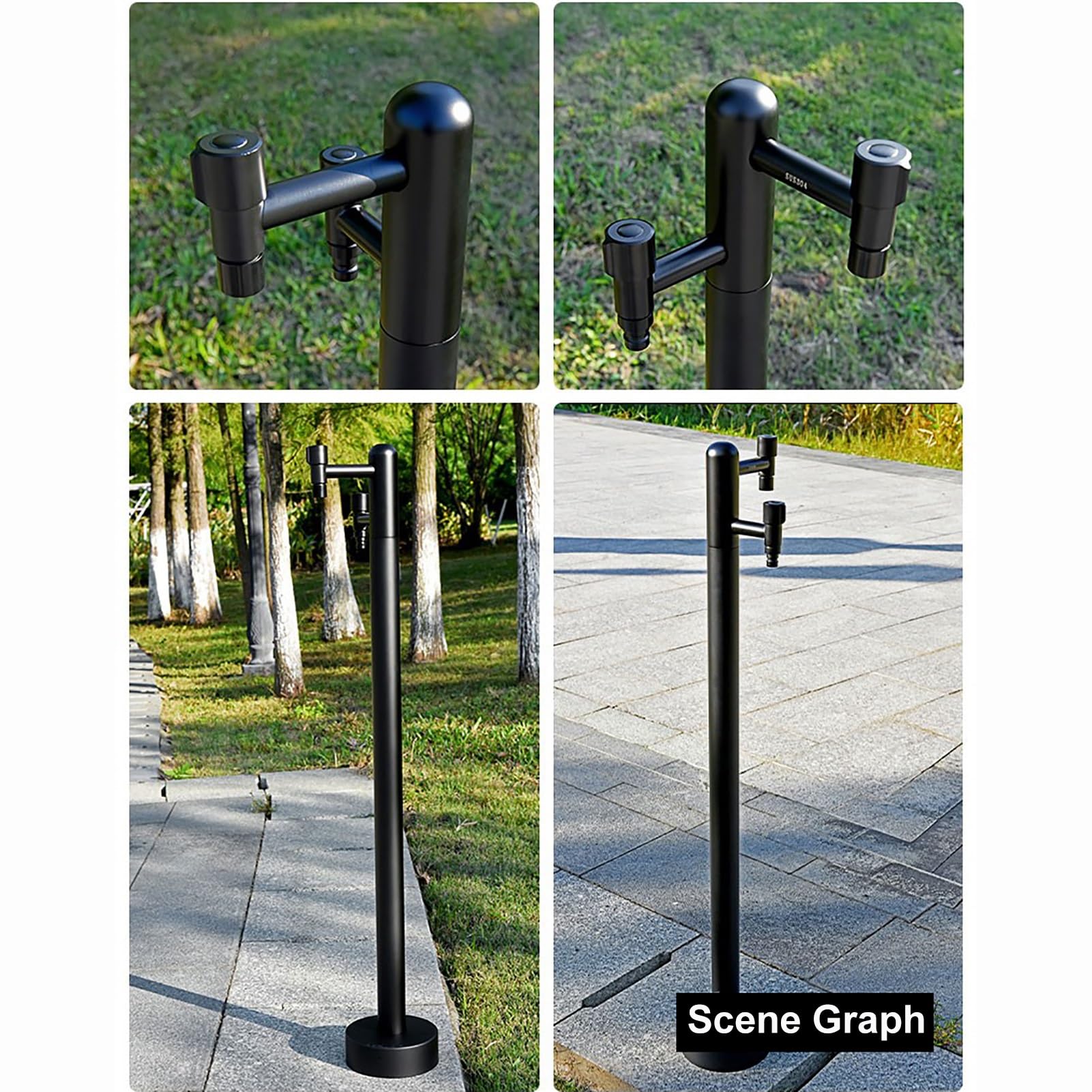 Pionowy wolnostojący stojak na wąż ze stali nierdzewnej na zewnątrz kran kolumna wody z 2 czopami do użytku w ogrodzie, trwały śliniak na wąż dla łatwego dostępu do wody