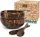 Jungle Culture 2 Polished Coconut Bowl & Wooden Spoons Set with Bamboo Straws • Natural Yoghurt & Smoothie Bowls Ideal for Ninja Creami • Healthy Coco Shell Buddha, Acai • Eco Friendly Vegan Gifts