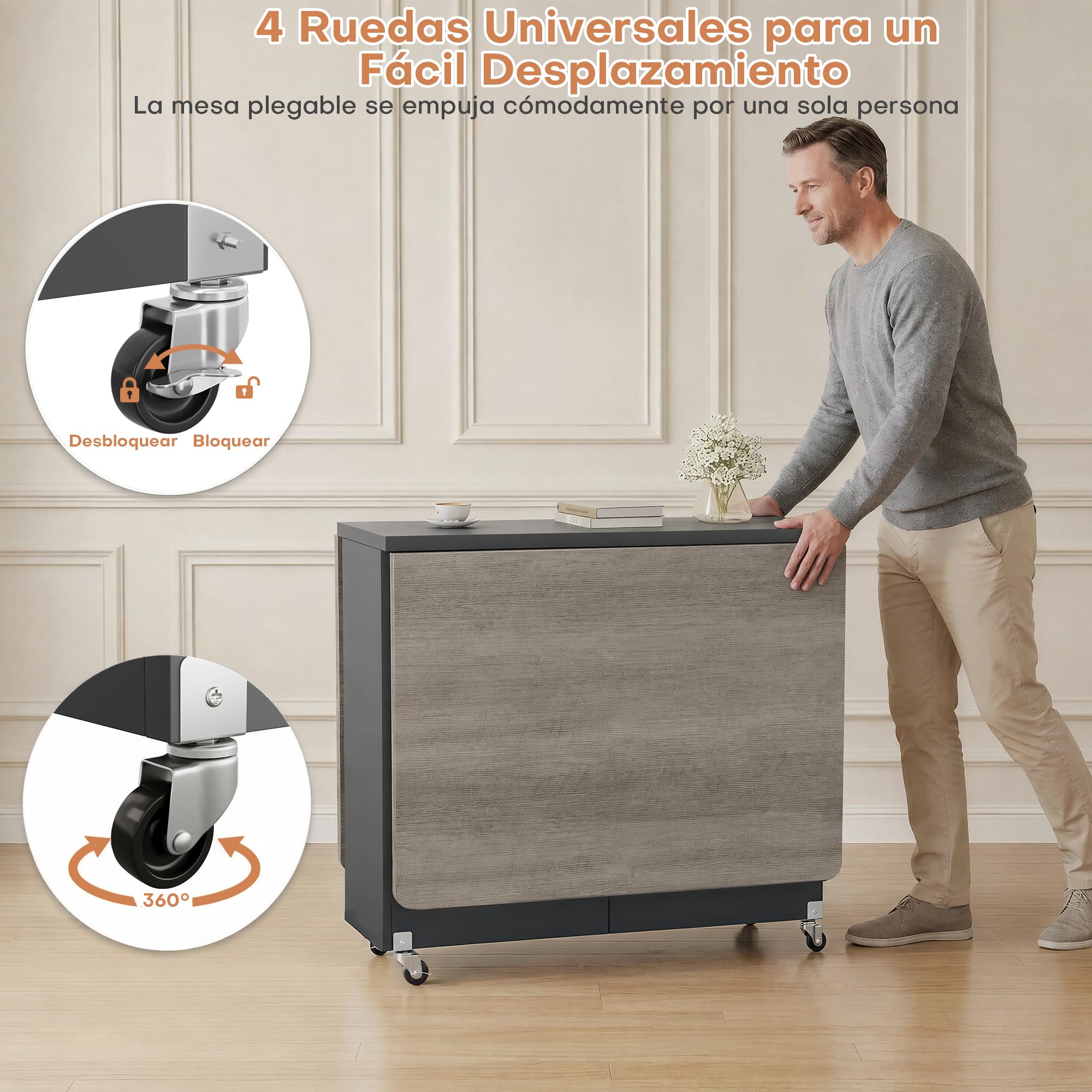 Jocoevol Table à Manger Pliable Gain de Place pour 4 Personnes, Table de Repas Pliante avec Tiroir et étagère de Rangement, Table de Cuisine et de Salle à Manger à Plateau Rabattable équipée (Gris)
