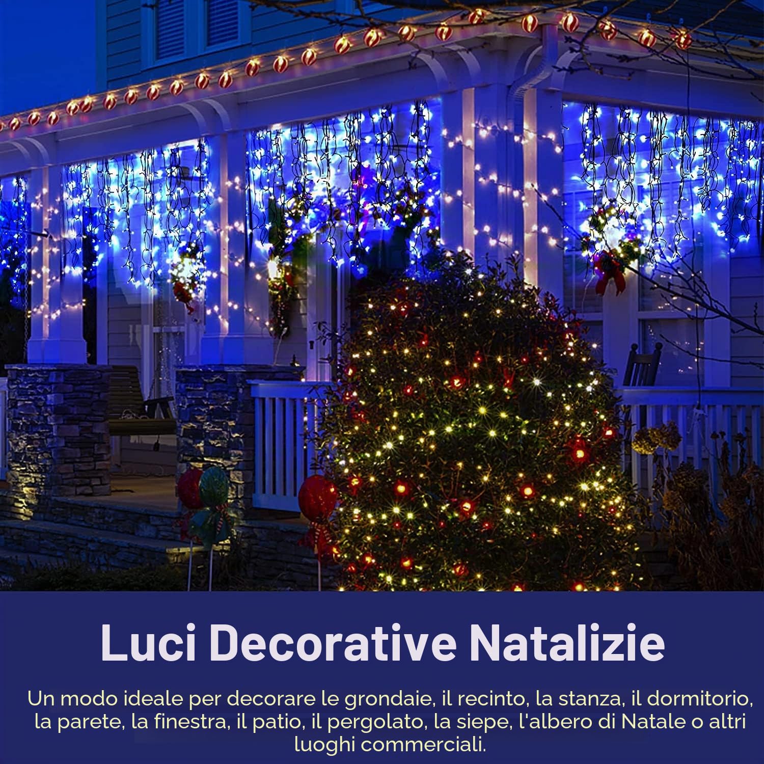 Catena Luminosa Esterno Solare,Luci Natale Esterno Cascata 10M 300LED Luci Giardino Luce da esterno Impermeabile con Telecomando per Festival,Matrimoni,Feste,Giardini,Terrazze (Blu)