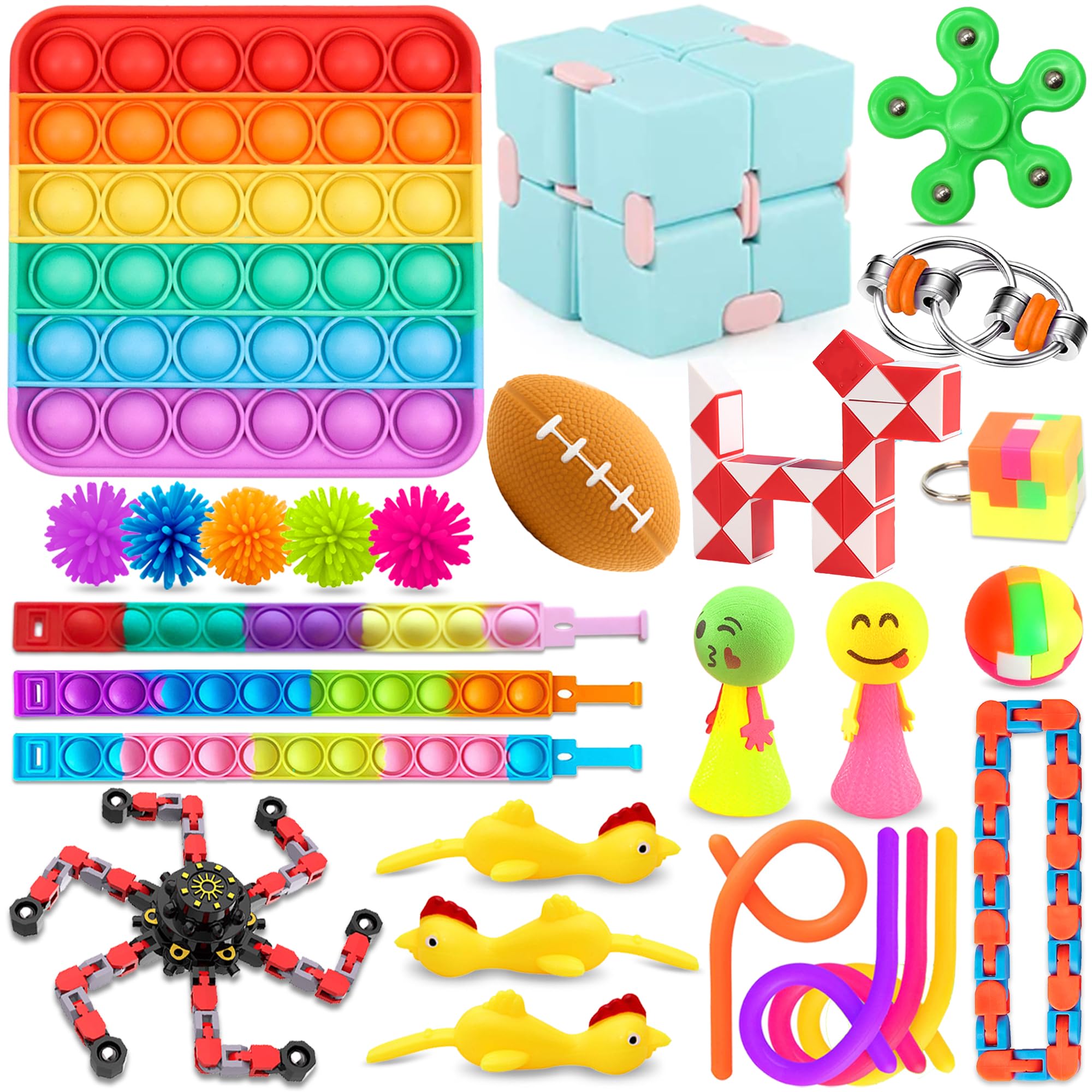 Chennyfun Fidget Toys Set Kit de Juguetes Sensoriales, 27PCS Juguetes Antiestrés, Juguetes Aliviar el Estrés con Cubo Infinito, Twisty Magic Ruler