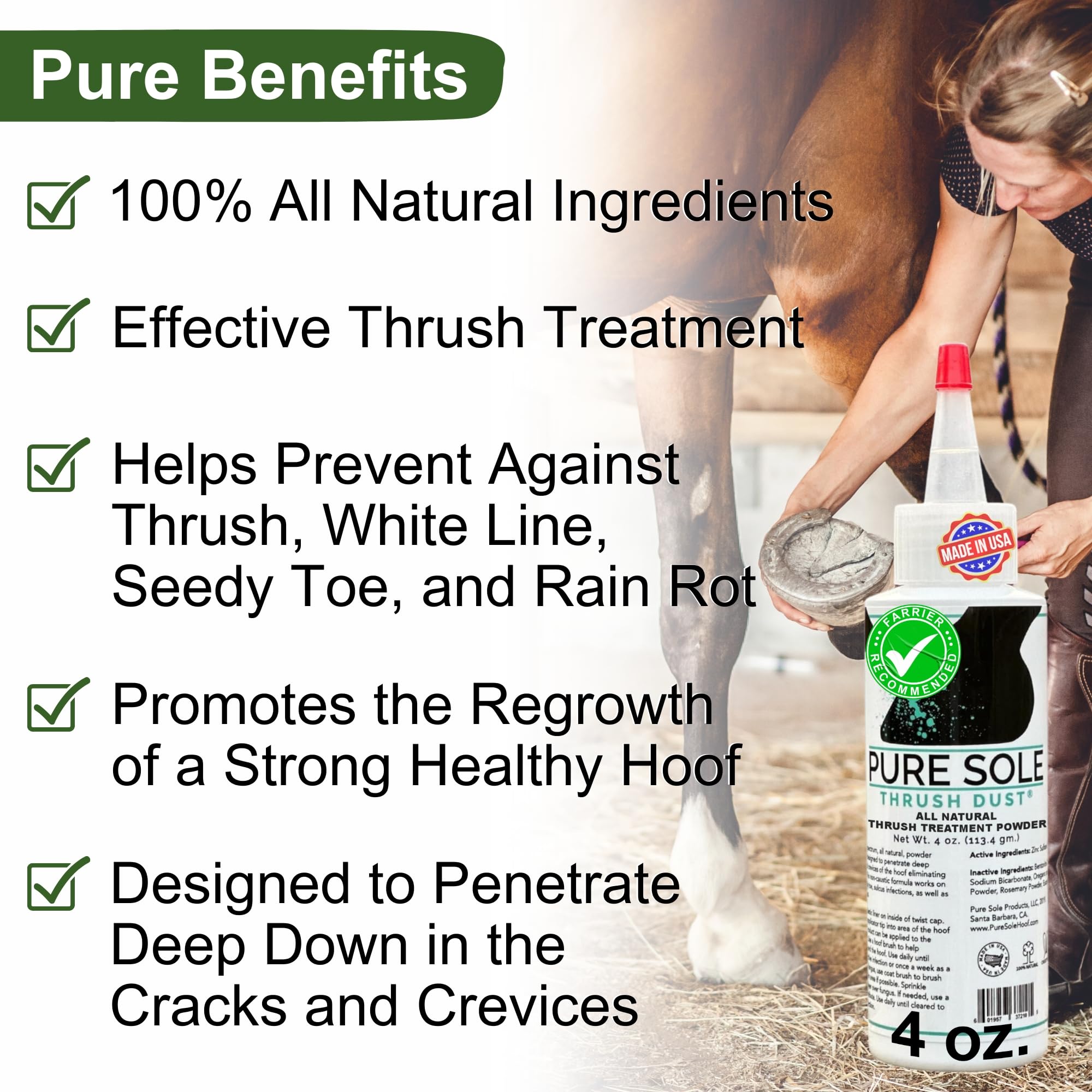 Thrush Treatment for Horses Thrush Dust 4 oz – Non-Caustic Horse Hoof Powder for Cracks, Frogs and White Line | Helps to Maintain Healthy Hooves | Helps with Rain Rot and Coat Issues - image 3