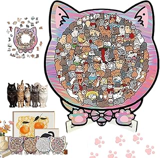 135ピース モランディ カラー 猫型 木製ジグソーパズル ユニークな動物の形の不規則なジグソーパズル フレームとスタンド付き クリエイティブな教育ゲームパズルギフト 猫好きの方へのギフト ホームデコレーション