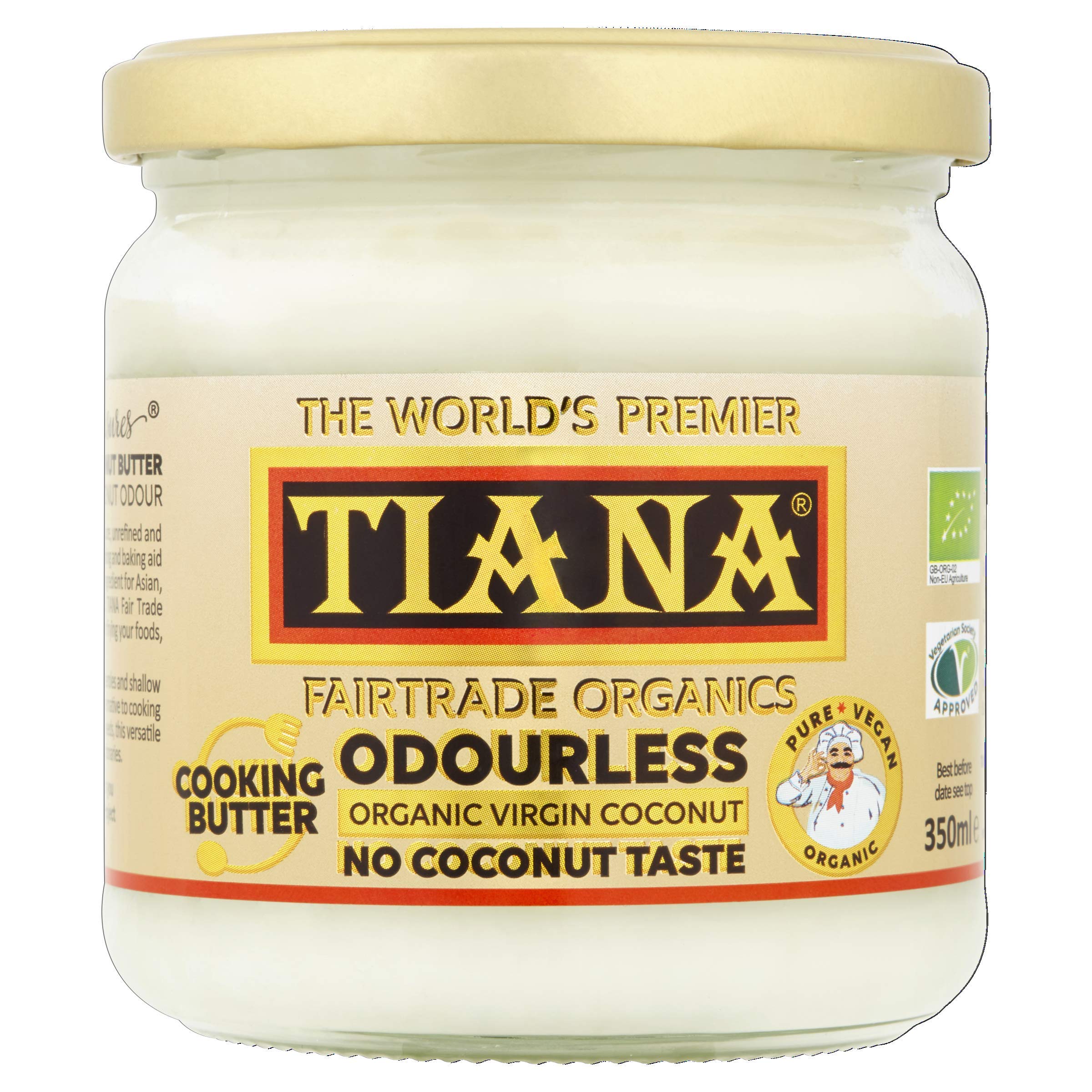 Odourless Coconut Cooking Butter 350ml (Pack of 1) – Virgin, Unrefined & Heat-Stable Coconut Oil – Neutral Taste, Dairy-Free Vegan Butter Alternative for Frying, Baking & Roasting – Fairtrade – TIANA
