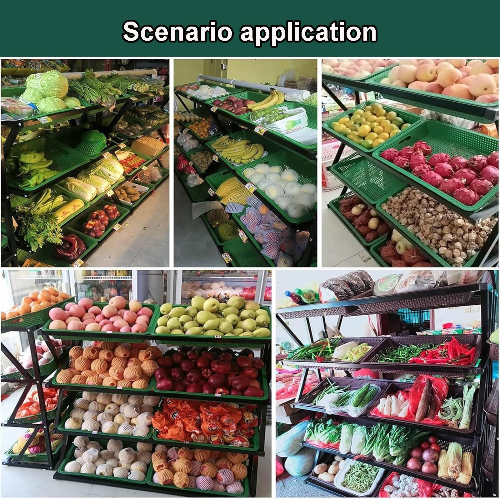 Generisch Grünes Supermarktregal mit 4 Ebenen, Obst- und Gemüsekorbständer für Küche, Büro, Speisekammer, Snackaufbewahrung – Allzweckregal 47,2 x 13,7 x 43,3 Zoll