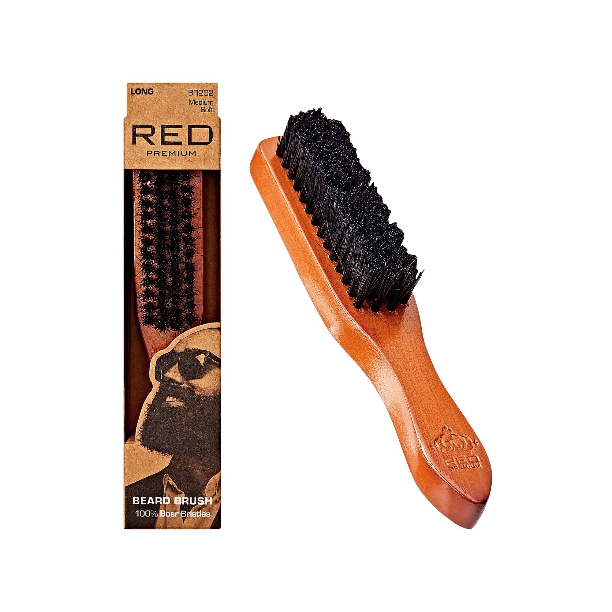 RED by Kiss Beard Brush with 100% Natural Boar Bristles for Men, Premium Wooden Brush, Beards Mustaches Grooming Shaving Comb, Tame and Soften Facial