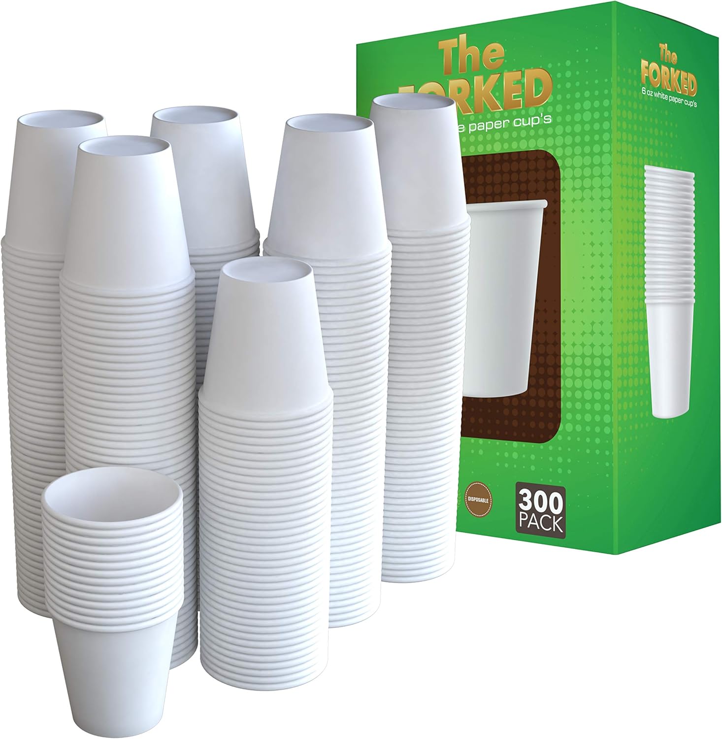 The FORKED, 300 Pack 6oz White Disposable Paper Cups For Hot/cold