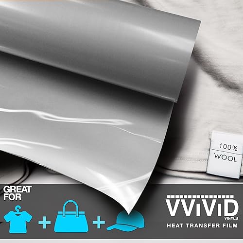 VViViD Película de vinilo termotransferible resistente para planchar, color gris plateado, 12 pulgadas x 3 pies (36 pulgadas)