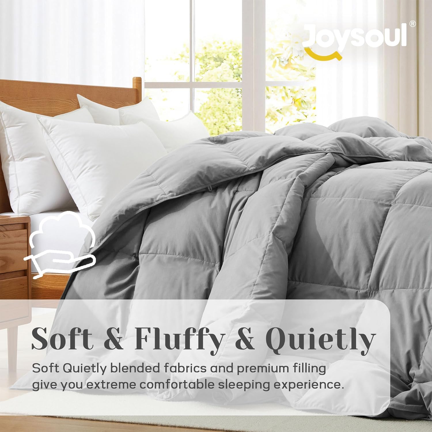Joysoul Queen Size Down Comforter - All Season Ultra Soft Goose Down & Feather Fiber Fill, Luxury Hotel Dark Gray Duvet Insert with Corner Tabs (88" X 88") - Image 2
