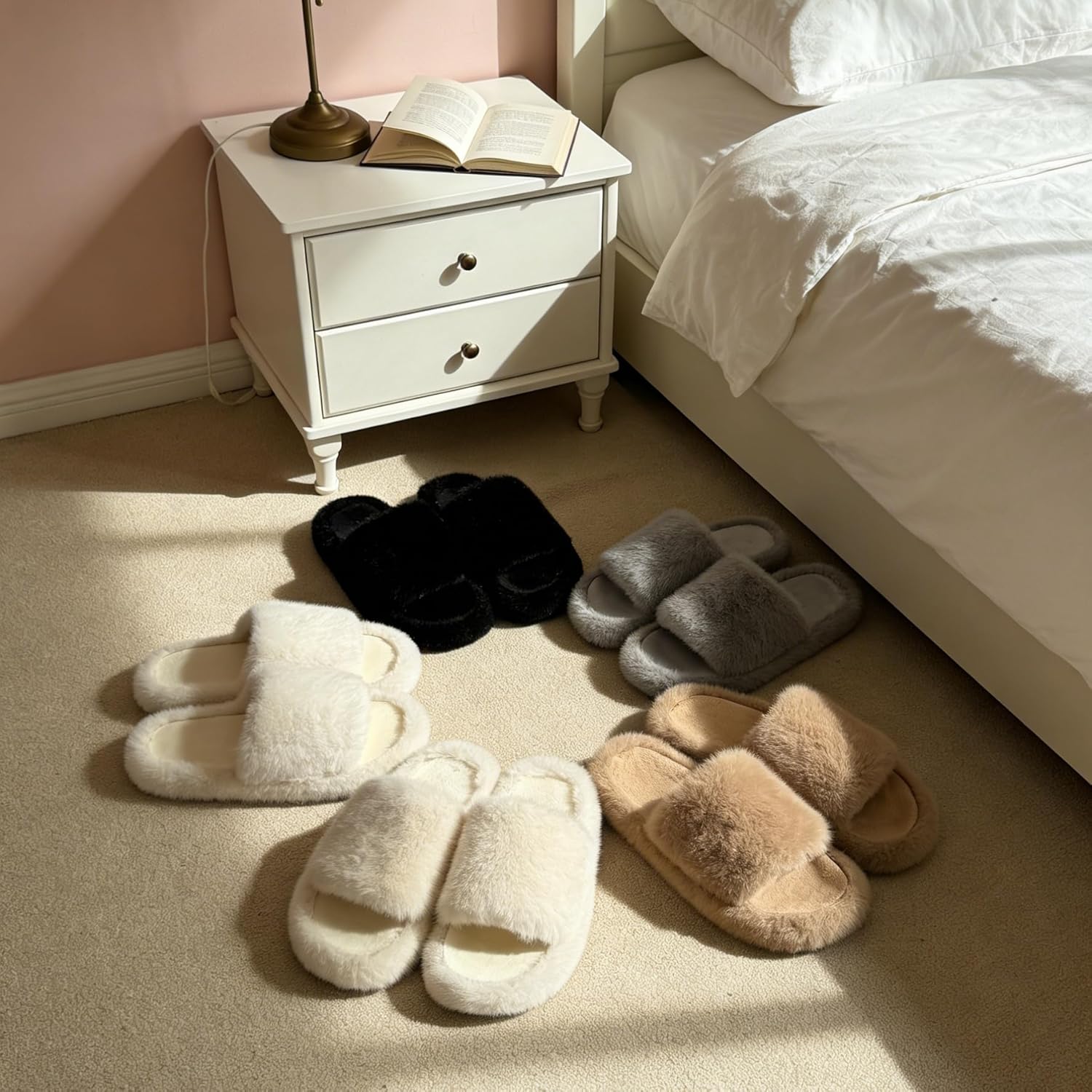 House Slippers for Women - Fuzzy Slippers with Memory Foam Insole, Arch Support, Faux Fur Lining, Open Toe Design, Lightweight, Non-Slip Sole, Machine Washable, Slip-On Style - Image 8