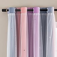 Vista 25 de XiDi Cortinas rosas y grises para dormitorio de niñas, calcomanías de pared de unicornio, cortina verde, cortinas de oscurecimiento de habitación