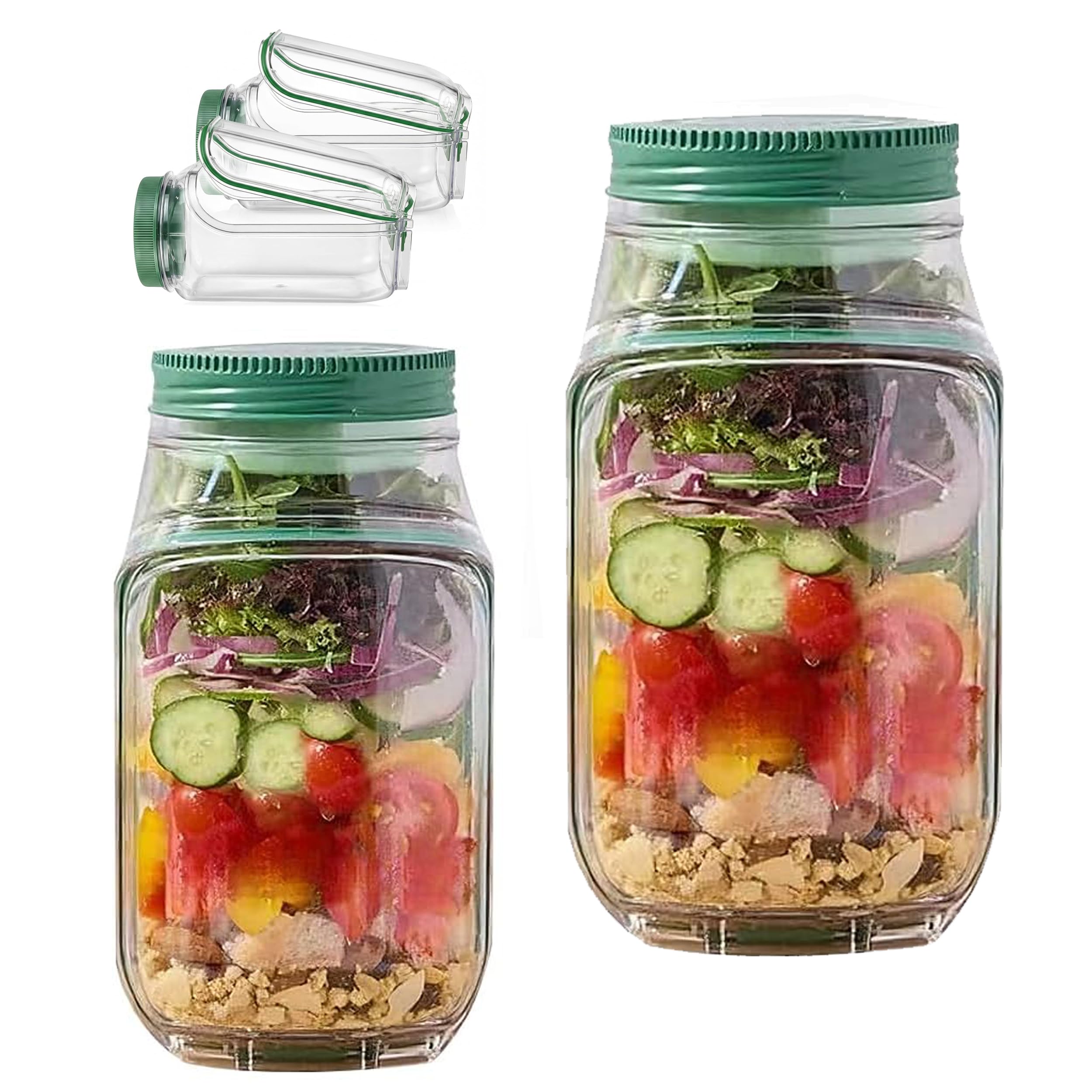 hufhnwso Salad Jar with Side Opening – 2 Pack Portable Meal Prep Container