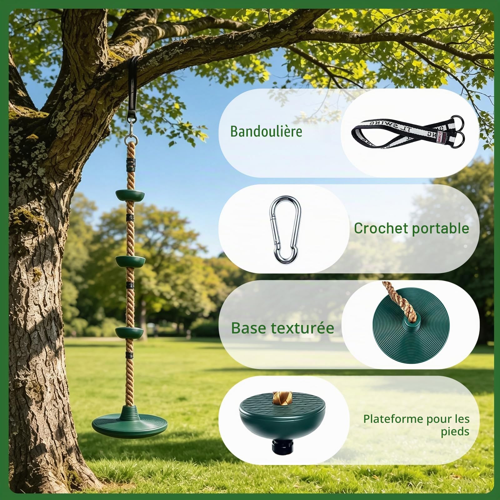 Corde d'escalade Balancoire, Balançoire Extérieur Intérieur pour Enfants avec Plateforme et Corde Réglable Charge Maximale: 200 kg pour Jardin Parcs et Terrains de Jeux