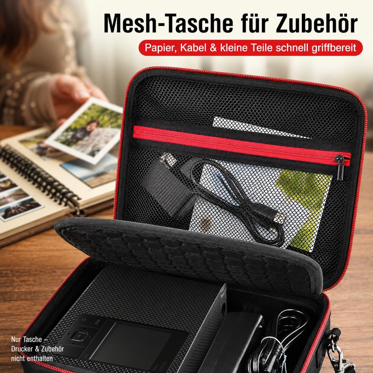 casmilee Twardy futerał do Canon SELPHY CP1500/CP1300/CP1200 Mini mobilna drukarka fotograficzna i kolorowe atramenty zestaw papieru z regulowanym paskiem na ramię - tylko torba (czarna)