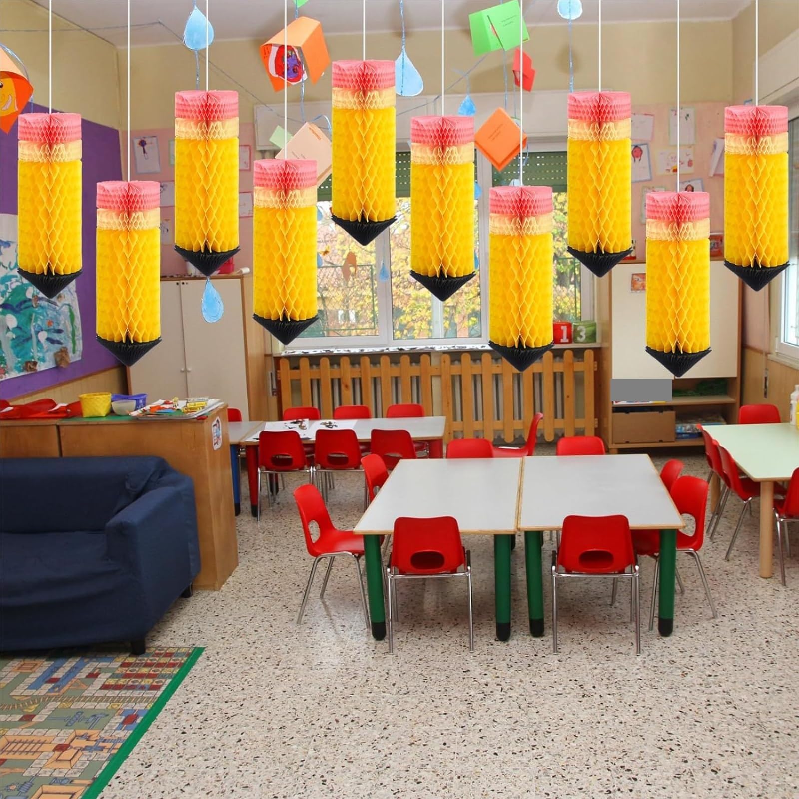 Farolillos De Papel Exterior Pack De 6 Adornos Colgantes Lápices En Forma Panal For La Vuelta Al Los Profesores Linternas Decorativa